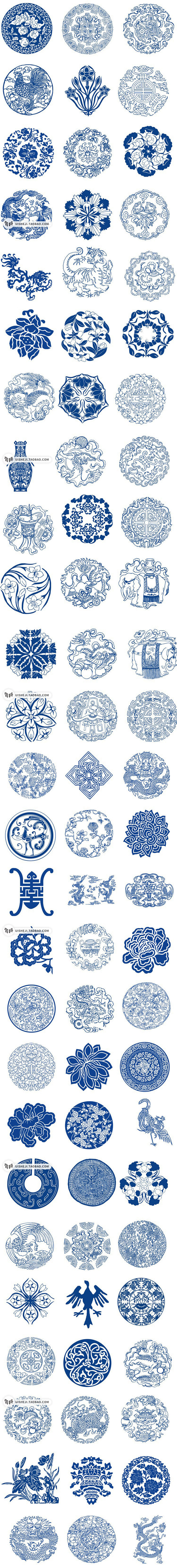 中国风古典日式青花瓷陶瓷中式纹理花纹平面...