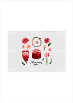 情人节花环和花束  - 源文件下载【酷图网】水彩情人节,花环花束矢量,水彩,情人节,花环,花束,