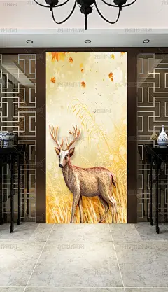 梦幻森林麋鹿玄关背景墙(极品)