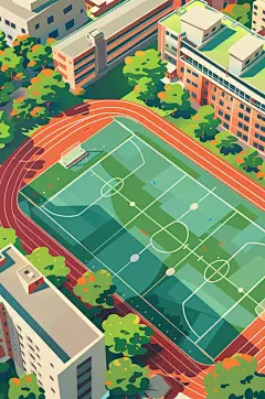 AI数字艺术扁平风校园球场操场插画-众图网