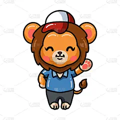可爱的小狮子卡通戴着帽子