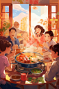 AI数字艺术龙年除夕夜年夜饭插画-众图网