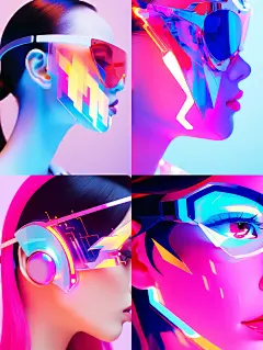 时尚潮流炫彩动漫卡通赛博朋克黑客人物侧脸眼镜特写艺术插图海报midjourney关键词咒语