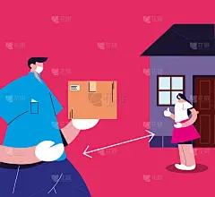 一男一女带着口罩运送和接收安全包裹