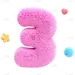 数字3倒计时毛绒数字3D贴纸