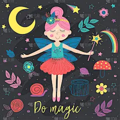 poster with magic night fairy - vector illustratio