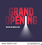 Grand opening vector illustration, background with open door, light and lettering sign. Template banner, flyer, design element, decoration for opening event