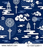 Seamless pattern with Chinese and asian elements.
