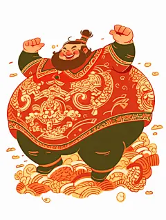财神一位留着胡子的中国古代胖子将军高兴地跳了起来