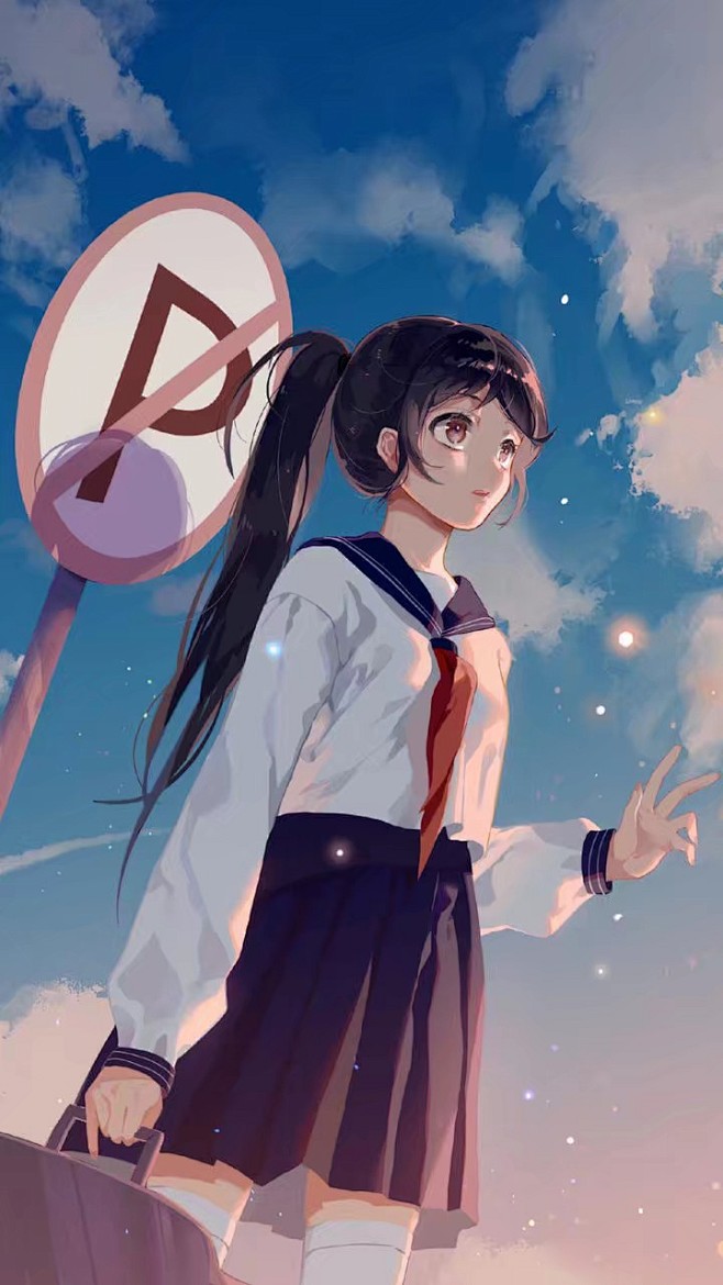 二次元动漫美少女萌妹子学生服壁纸