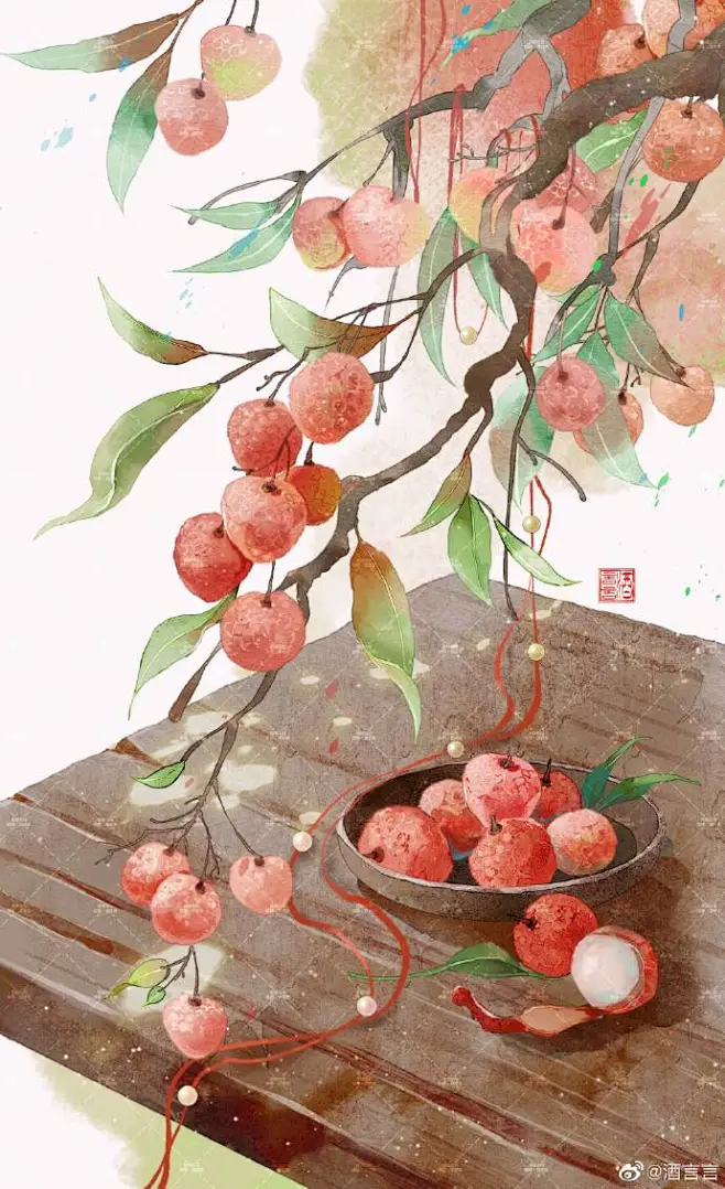 墨心绘意超话荔枝 #古风插画##催你画画##绘画##素材##可商用ps素材##荔枝##插画##古风#-花瓣网