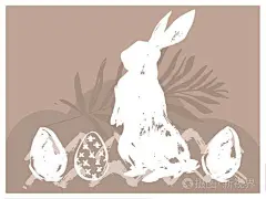手绘矢量抽象图形斯堪的纳维亚拼贴快乐的复活节可爱简单的兔子 sihouette, 复活节彩蛋插图贺卡和复制空间位置为您的文本隔离