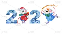 铭文2020用一只白色可爱的小老鼠在冬天的衣服。新年贺卡上有一只老鼠。卡通水彩手绘绘画插图，孤立在一
