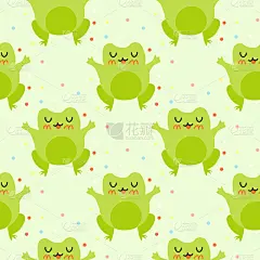 可爱的卡通青蛙与五彩纸屑。迷恋绿蟾蜍。矢量动物人物无缝图案的两栖蟾蜍画。儿童设计的婴儿衣服，床上用品