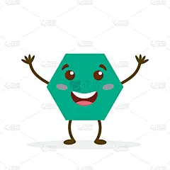 卡通六边形的腿和胳膊。可爱的几何图形学习。很好的视觉教育材料。矢量图