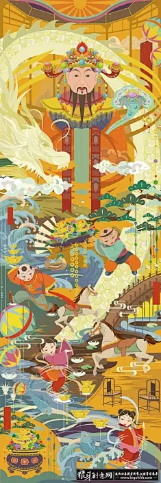 插画设计艺术 年画插画设计 财神爷年画插画设计 深化人物插画设计灵感 中国传统插画