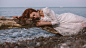 People 1920x1080 women model redhead long hair women outdoors nature depth of field closed eyes sea branch horizon coast stones