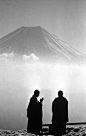 Mount Fuji 1961. Monks in early morning contemplation