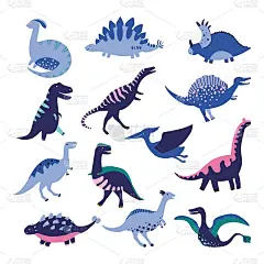 Dinosaurus集。矢量插图在平面风格。海报，t恤，壁纸，卡片。