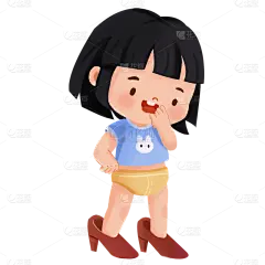 手绘-儿童元素人物插画-穿高跟鞋