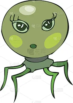 可爱的绿蜘蛛像女外星人的头。