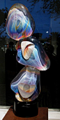 "Triple Sassi" by Dino Rosin Clear & Calcedonia Glass Sculpture