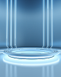 futuristic room with a circular table 3d mockup illustration, in the style of light silver and light blue, vibrant stage backdrops, computer-aided manufacturing, matte photo, creative commons attribution, adafruit, john pawson