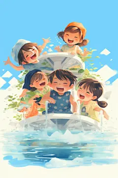 仲夏假期游泳暑期休闲酷暑开心学生插画图片