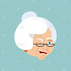 祖母眨了眨眼睛。给奶奶一个快乐的表情。Old lady矢量图