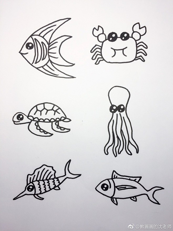 海底世界大海小鱼珊瑚简笔画！ #手绘插画...