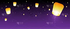夜空中漂浮着天灯。矢量插图。灯笼节。