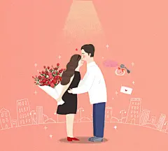 亲密爱人香水信件玫瑰花束520情人节插画亲密爱人|件玫瑰花|玫瑰花束|情人节|插画