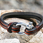 Brown Leather Bracelet with a Nautical Grade Omega Shackle Clasp: 