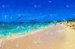 海滩,晴朗,数码图形,鸡尾酒,绘画插图,艺术,水平画幅,无人,艺术品