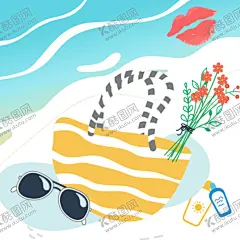 手绘清新夏季海边元素 【酷图网】包包,手绘卡通,清新夏季,水彩,海边,热带元素,饮料,拖鞋,吸管,沙滩,阳光,螃蟹,海星,水上,乐园,夏季出游,冰块,手绘插画,夏季元素,夏季插画,抽象插画,椰树,排球,