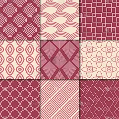 樱桃红和米色几何饰品。无缝模式的集合