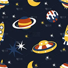 星星，行星，宇宙飞船，月亮，星星的无缝图案