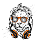 戴耳机眼镜的狮子插画矢量图素材