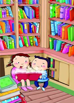 在图书馆看书的小朋友卡通插画PSD分层素材|PSD素材|绘画设计|卡通人物|看书的小人|漫画人物|人物插画|矢量人物|手绘人物|水彩插画