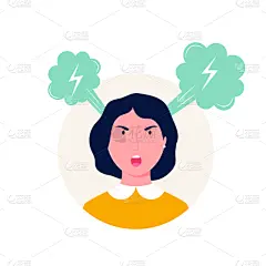 绘画插图,狂怒的,女孩,不高兴的,矢量,沮丧,平衡折角灯,概念,生闷气的,一个人