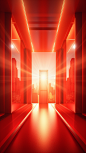c4d, 3d reandering, red doorway with rays of light, in the style of flat color blocks, energy-filled illustrations, light white and light amber, intel core, hall of mirrors, rectangular fields, luminous sfumato, 8k, best quality, masterpiece