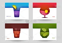 一套抽象剪影鸡尾酒与酒精或果汁在极简几何平面风格。创意多彩的组成。品牌概念菜单，封面，传单，横幅。矢