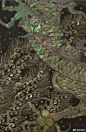 海水龙纹螺钿花棱盘。元代。东京国立博物馆藏。螺钿是用贝类的外壳磨制成薄片，镶嵌在木器、漆器、或者金属器物表面的装饰工艺。盘上装饰五爪龙盯视火焰宝珠。龙面部，眼球，鳞片与脊鳍分别采用不同色的螺钿，以展现不同的色彩。背景绘有云及霞、波涛、岩石、树木。 (1)