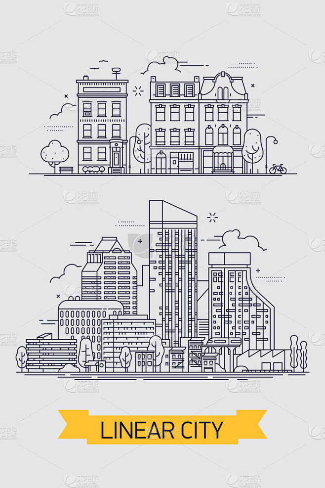摩天大楼与旧城的线性城市