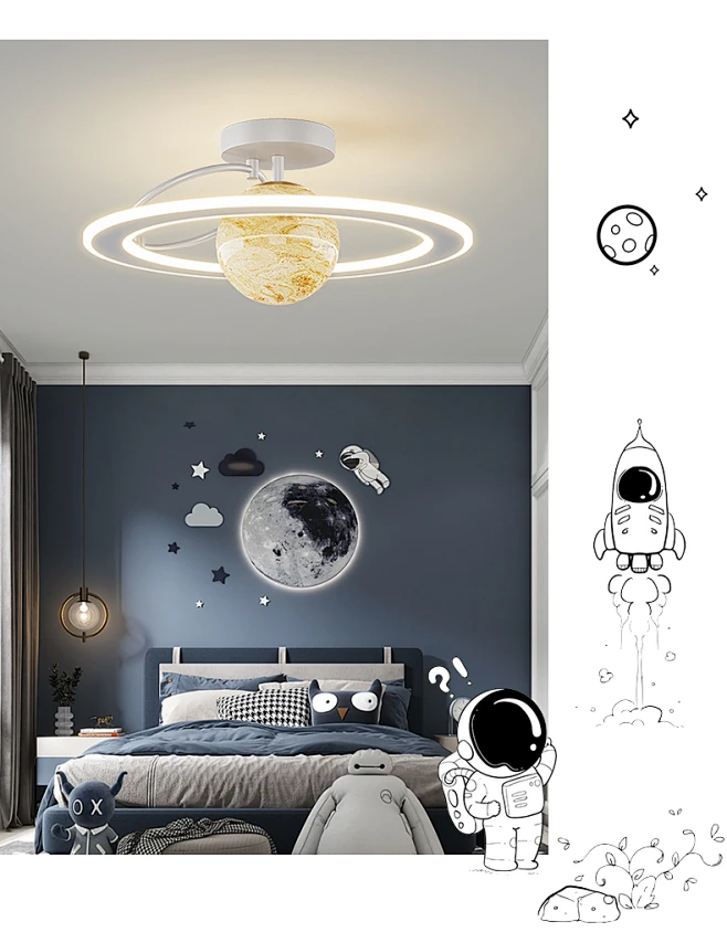 儿童房灯男孩现代简约LED吸顶灯月球星空房间灯创意星球卧室灯具-tmall.com天猫-花瓣网