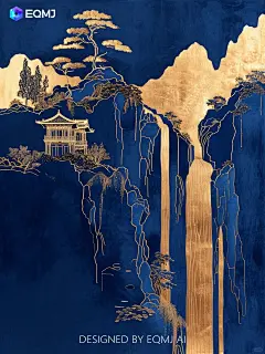 大美国风丨EQMJ AI绘制克莱因蓝瀑布山水画_4_EQMJ官方代言人_来自小红书网页版