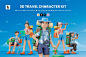 3D Travel Character Kit 20款旅游旅行探险3D卡通人物营销演示插图插画png免抠图片设计素材 - UIGUI