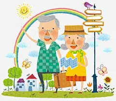 手绘爷爷奶奶春游高清素材 设计图片 页面网页 平面电商 创意素材 png素材