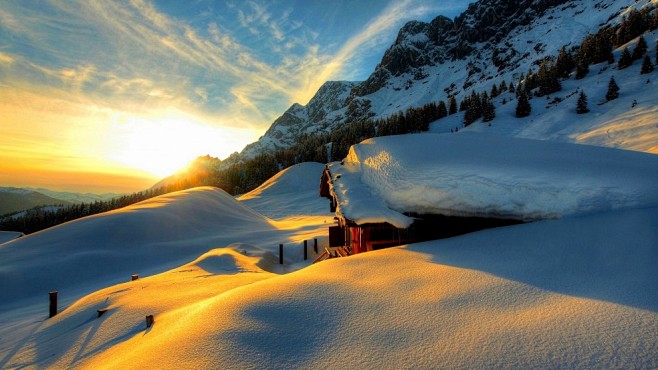 冬日雪景唯美风景图宽屏壁纸