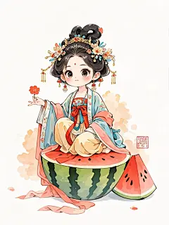 古风Q版卡通漫画贵妃吃西瓜 (12)